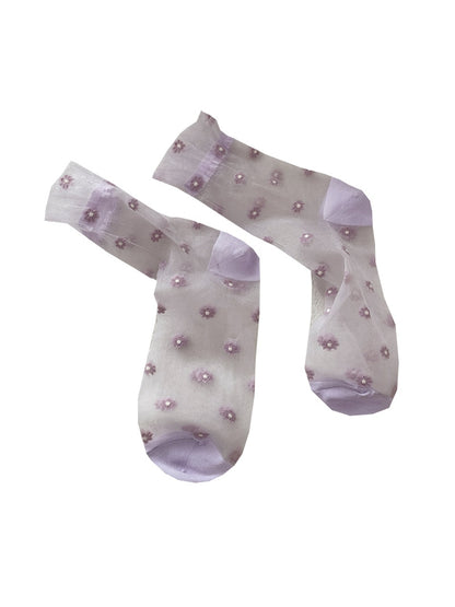 Rufia - Floral Pattern Sheer Crew Socks