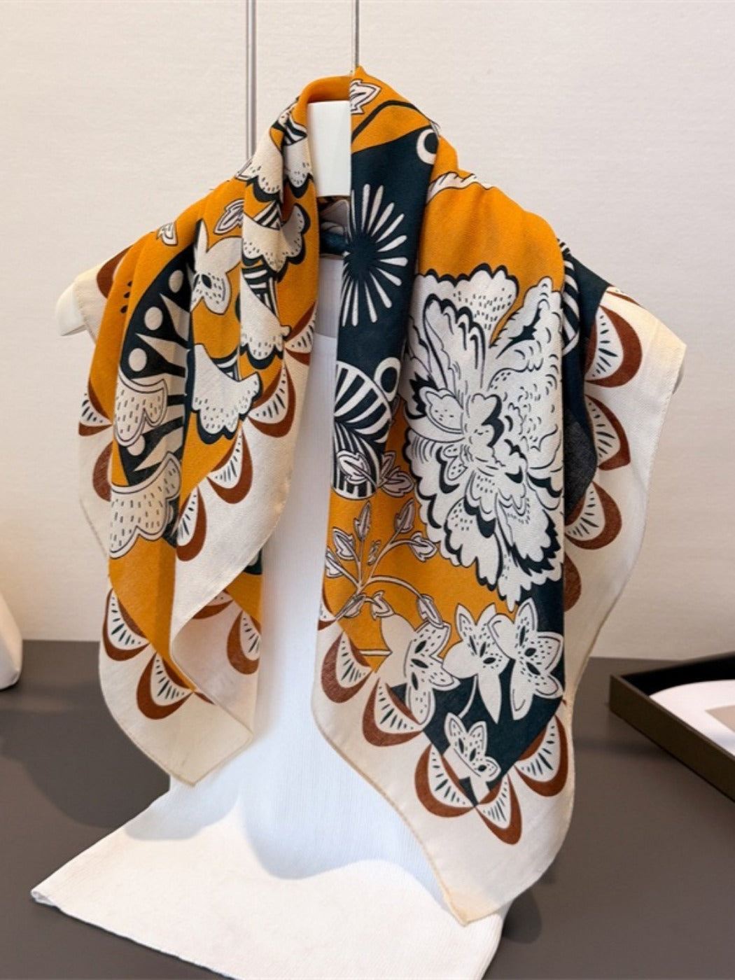 Scarvii - Boho Square Scarf with Botanical & Floral Print – Artistic & Bright