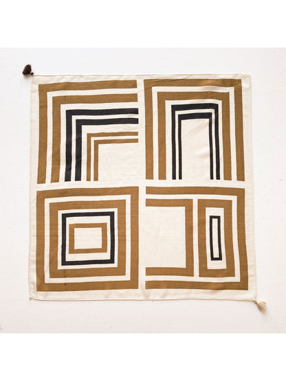 Scarvii - Retro Geometric Print Tassels Square Scarf