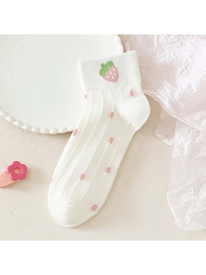 Rufia - White Base Cute Pattern Ankle Socks