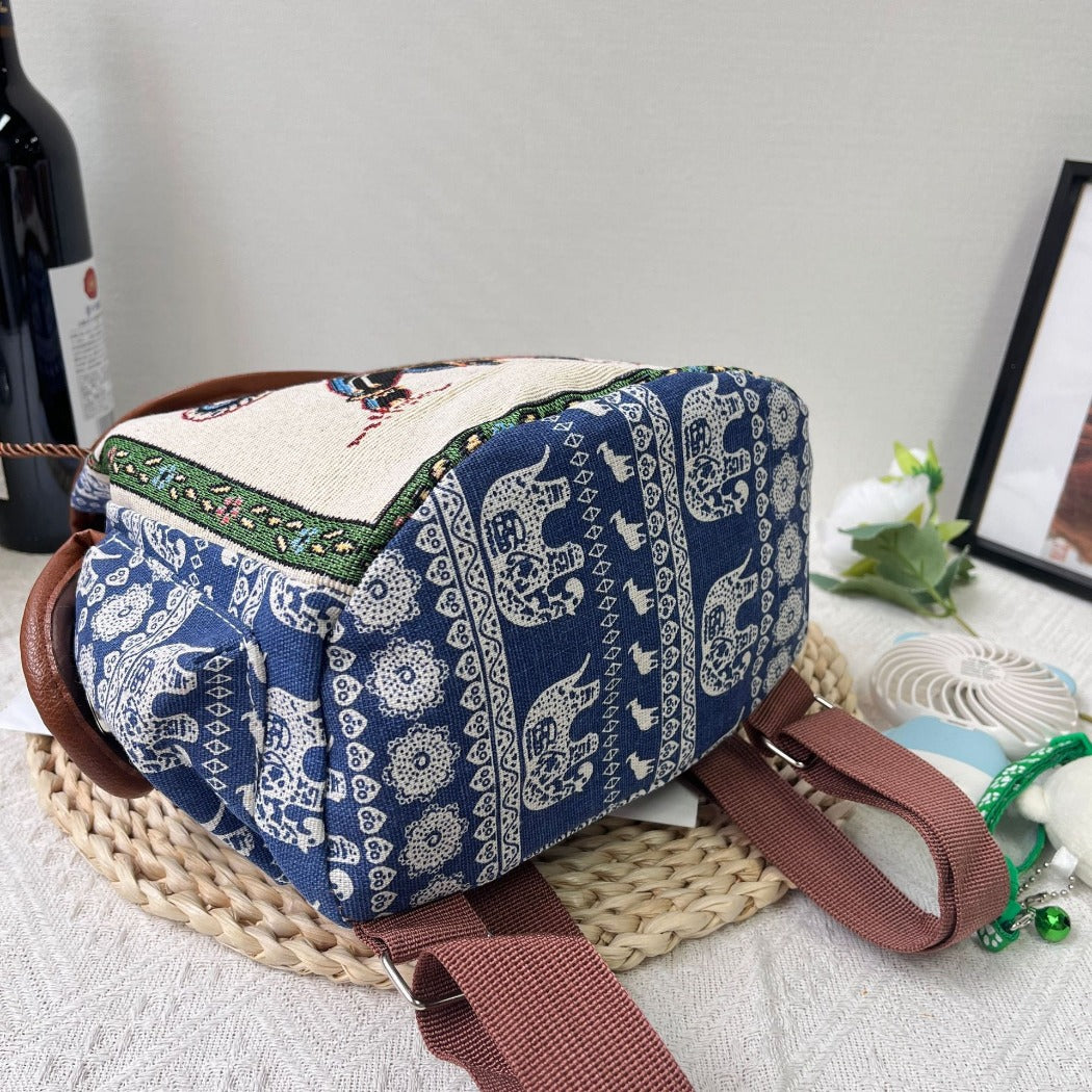 Cosbai - Vintage Elephant Embroidery Backpack - Practical & Unique