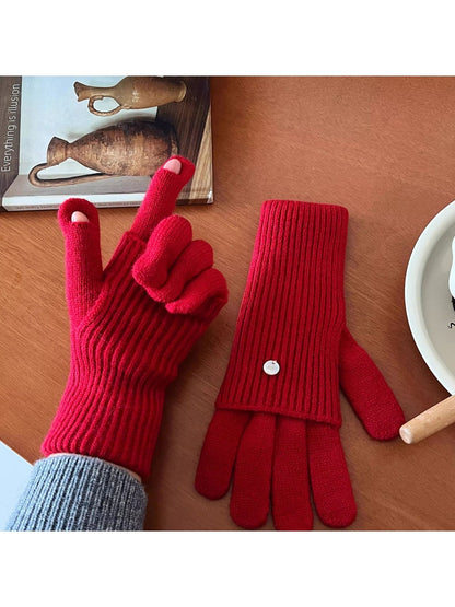 Gloving - Women's Layered Ribbed Knit Winter Gloves