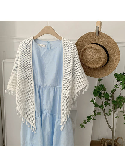 Scarvii - Openwork Tassel Trim Layering Wrap Scarf