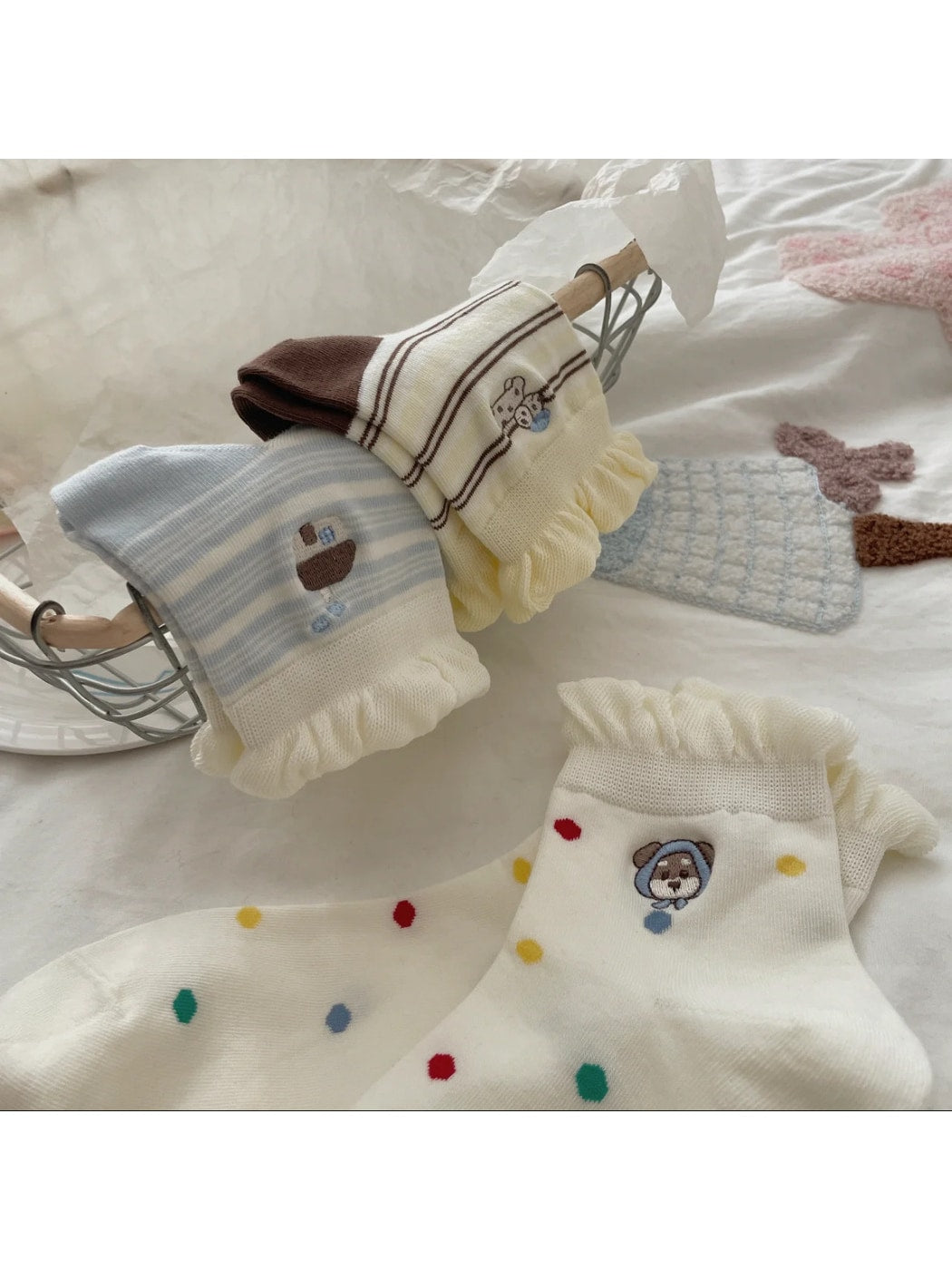 Rufia - Cute Dog Decorative Ruffle Cuff Socks