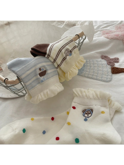 Rufia - Cute Dog Decorative Ruffle Cuff Socks