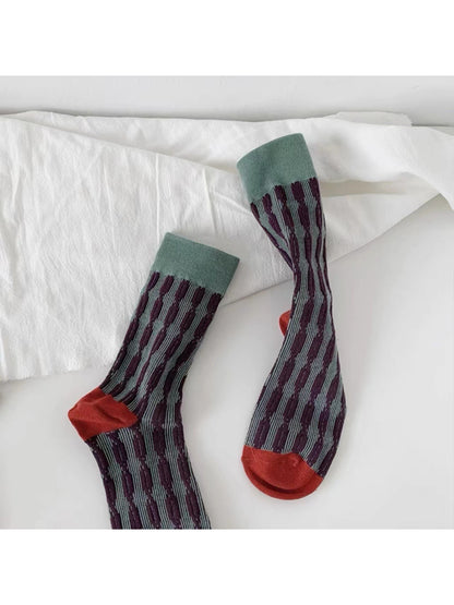 Rufia knit crew socks folded to display texture and pattern