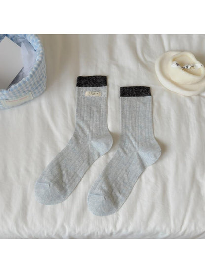 Rufia - Sweet Contrast Ribbed Cuff Crew Socks