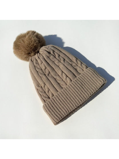 Haila - Women's Cable Knitted Beanie with Pom Pom