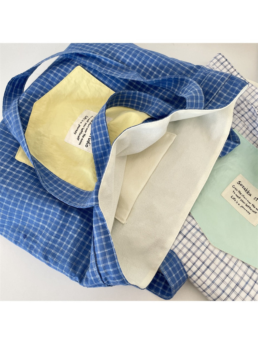 Cosbai - Patchwork Plaid Tote Bag & Shoulder Bag