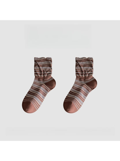 Rufia - Striped Colorblock Casual Crew Socks