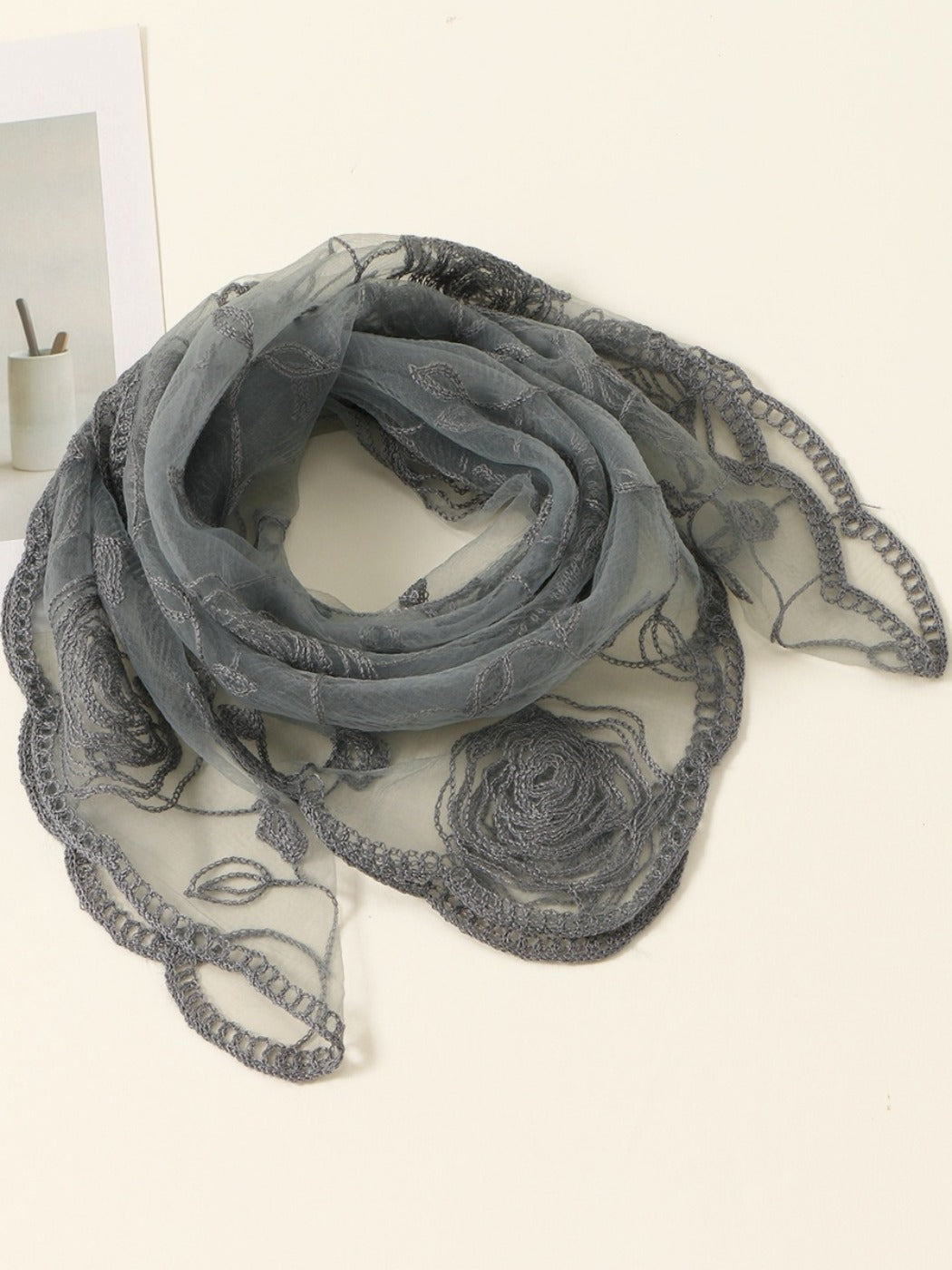 Scarvii - Rose Embroidered Square Scarf & Shawl
