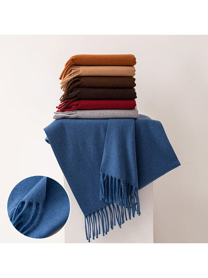 Scarvii - Solid Color Fringe Trim Long Scarf