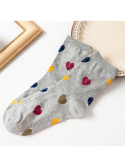 Rufia - Colorful Heart Pattern Casual Crew Socks