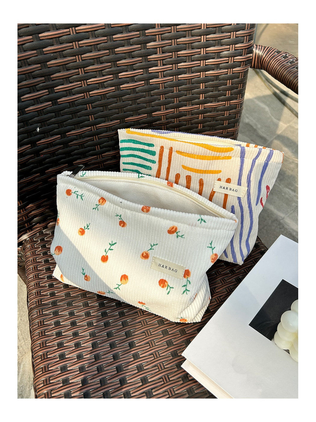 Cosbai - Striped and Printed Portable Cosmetic Bag