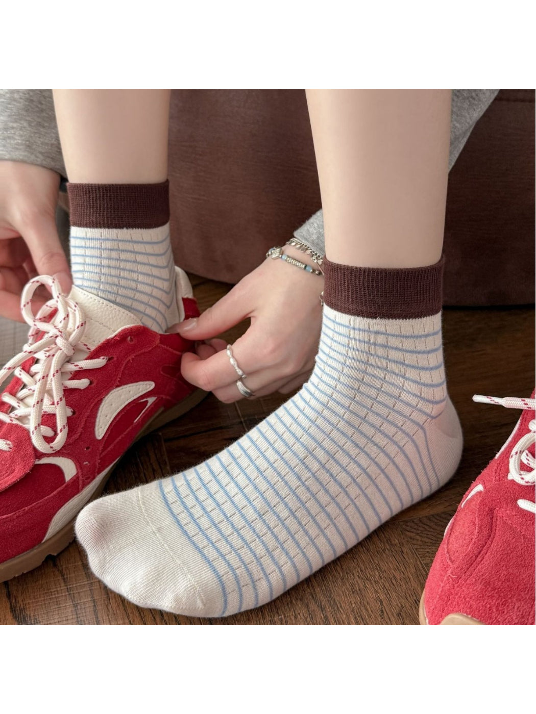 Rufia Mesh Stripe Color Block No Show Socks color options