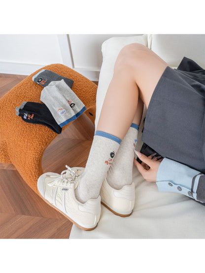 Rufia – Color-Block Cat & Fish Embroidery Socks