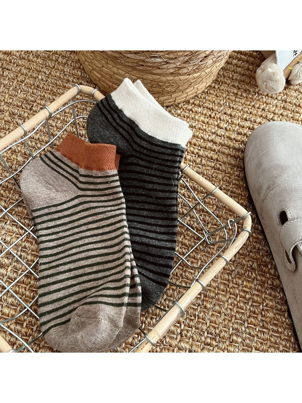 Rufia - Retro Style Striped Colorblock Ankle Socks