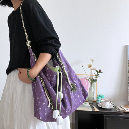 Cosbai Garden Floral Shoulder Bag front view with colorful floral pattern and adjustable strap