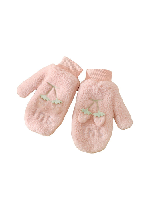 Gloving - Soft Plush Strawberry Detail Winter Mittens