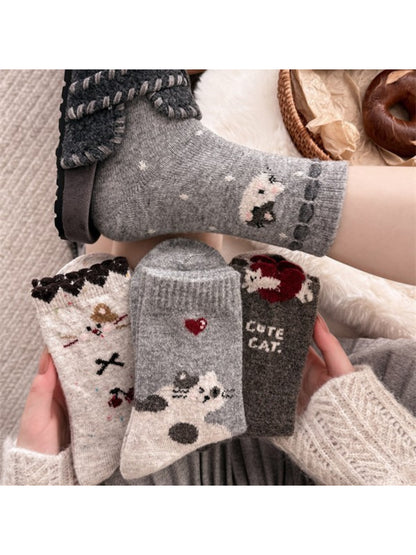 Rufia - Cute Cat Pattern Cozy Crew Socks