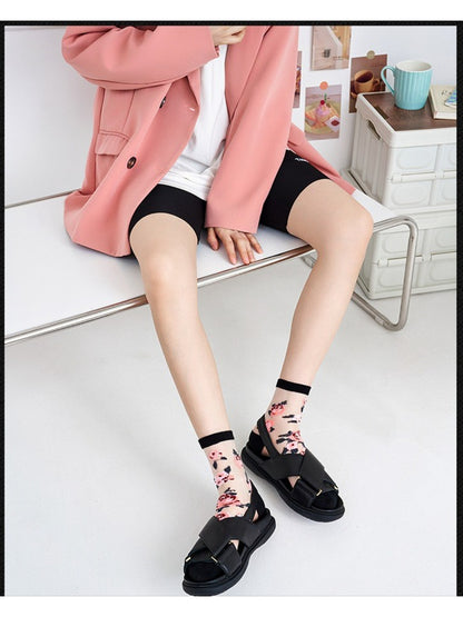 Rufia - Butterfly & Rose Sheer Crew Socks