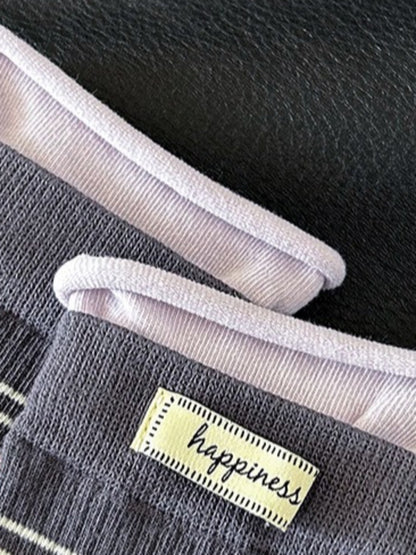 Rufia - Letter Label Striped Casual Mid-Calf Socks