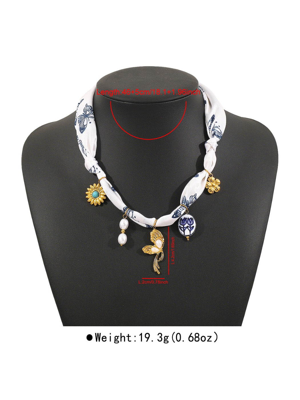 Neckit Botanical Charm fabric necklace worn with a light-colored top