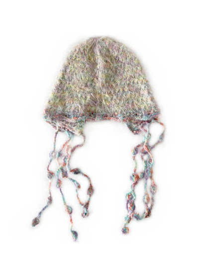 Haila - Colorful Striped Knitted Beanie with Tassel Ties