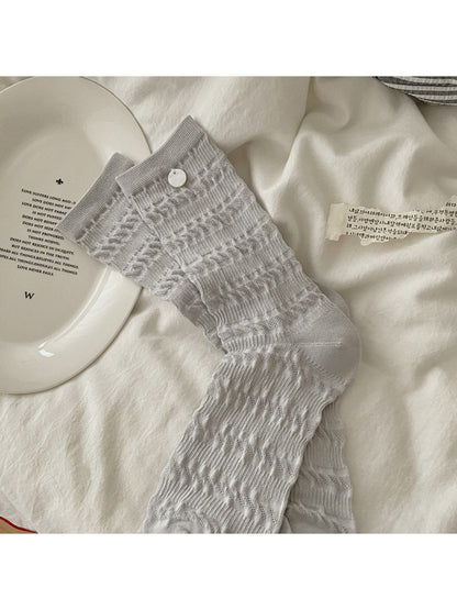 Rufia - Solid Button Decor Crew Socks