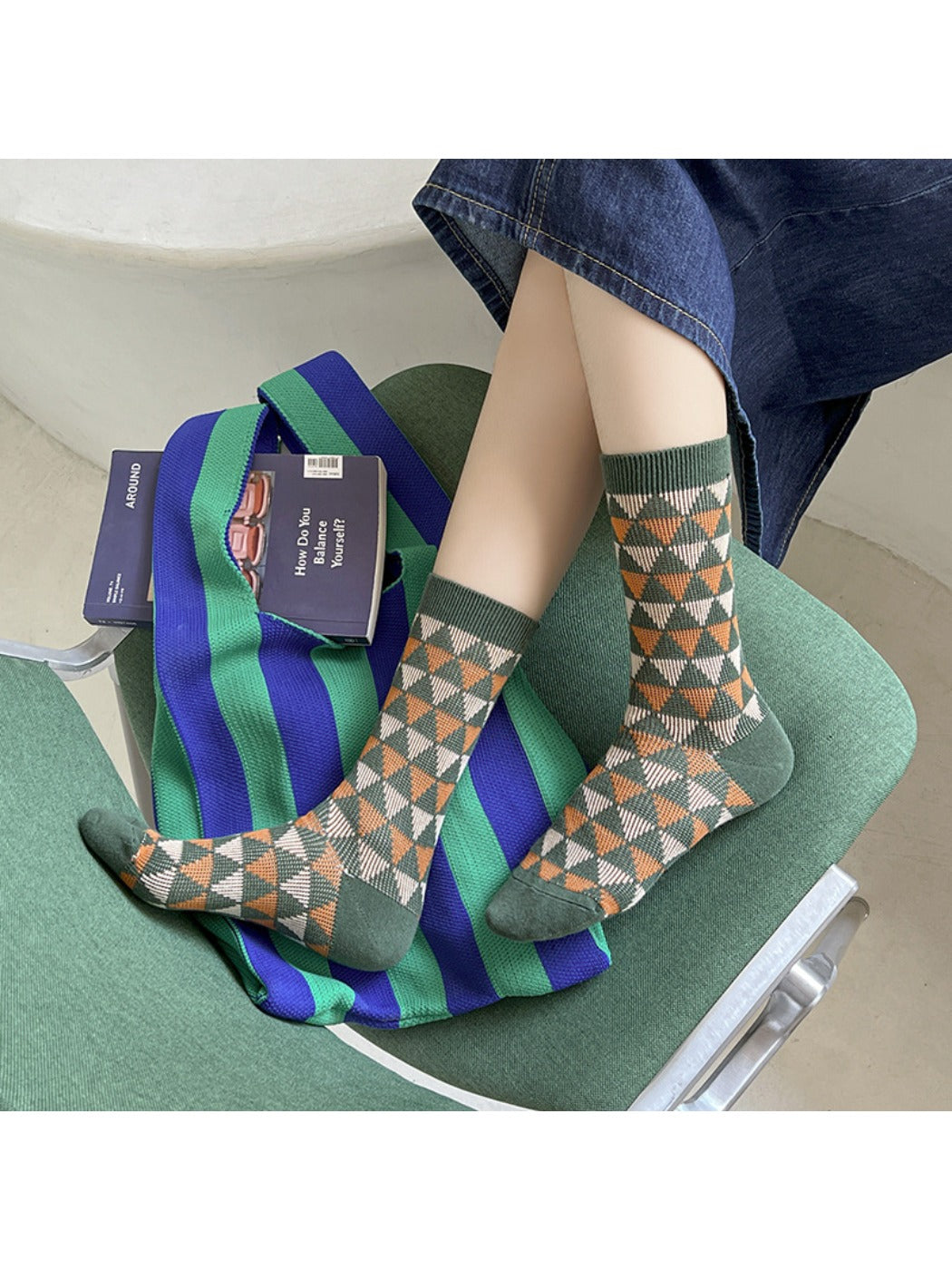 Rufia - Christmas Mid-Calf Socks with Geometric & Floral Pattern