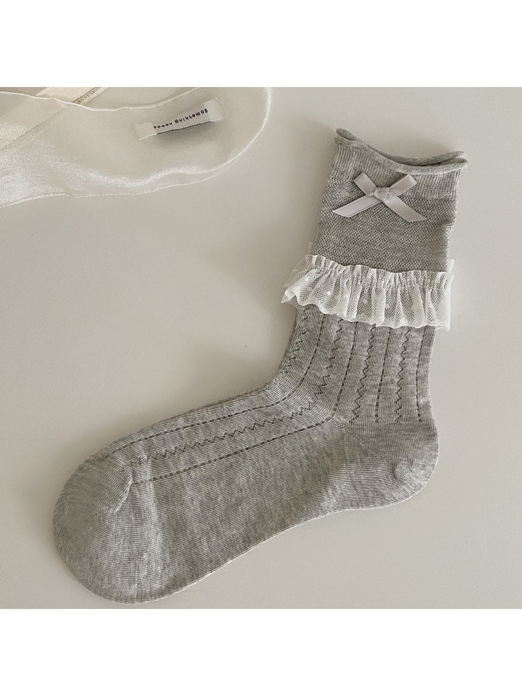 Rufia - Bow Ruffle Trim Ballet Style Crew Socks