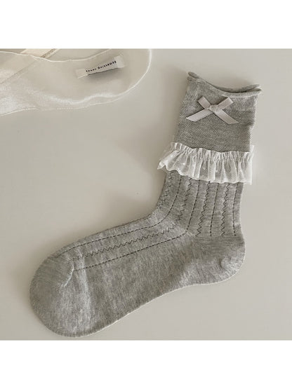 Rufia - Bow Ruffle Trim Ballet Style Crew Socks