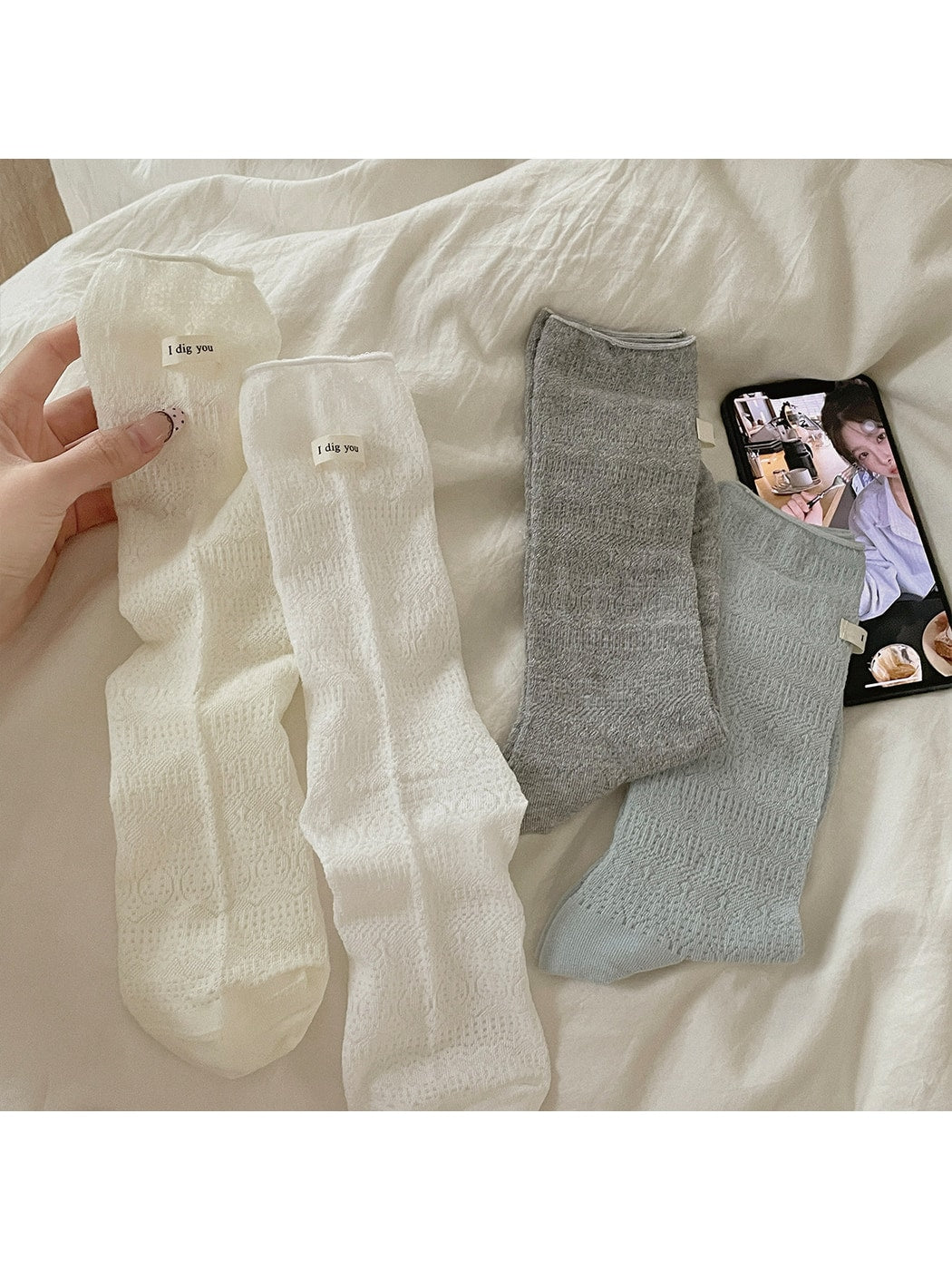 Rufia - Minimal Hollow Out Casual Crew Socks