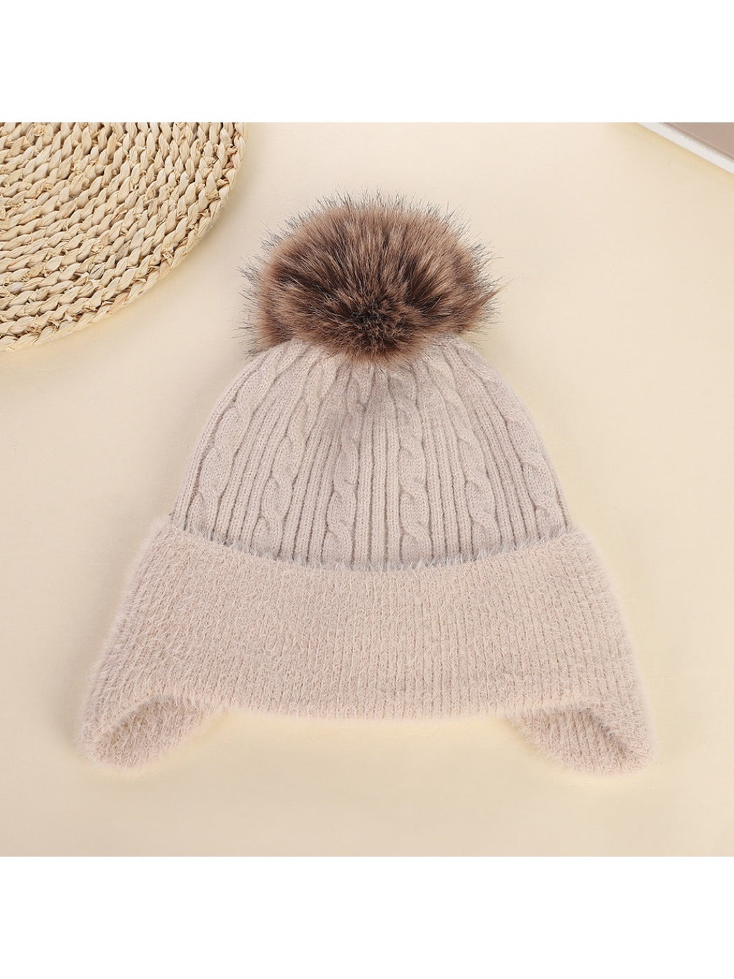 Haila - Cute Knitted Beanie with Ear Cover & Pom