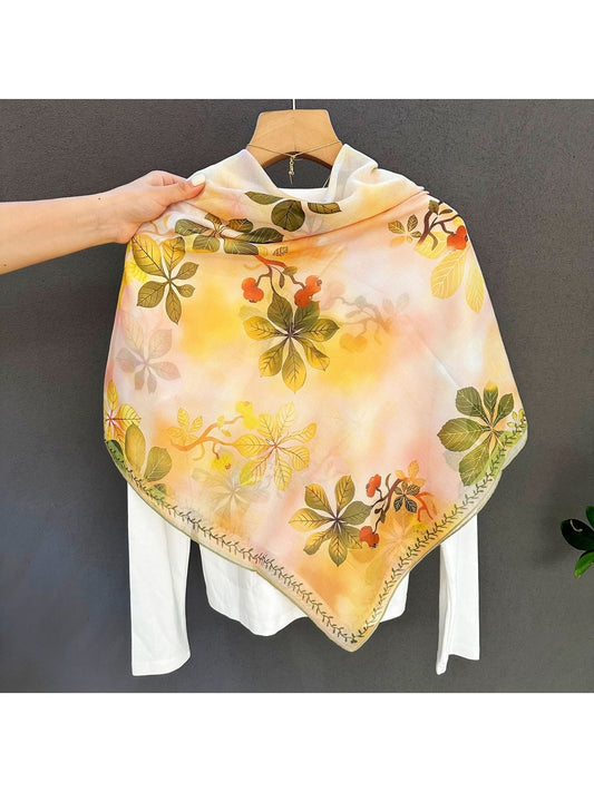 Scarvii - Gradient Yellow Botanical Print Square Scarf
