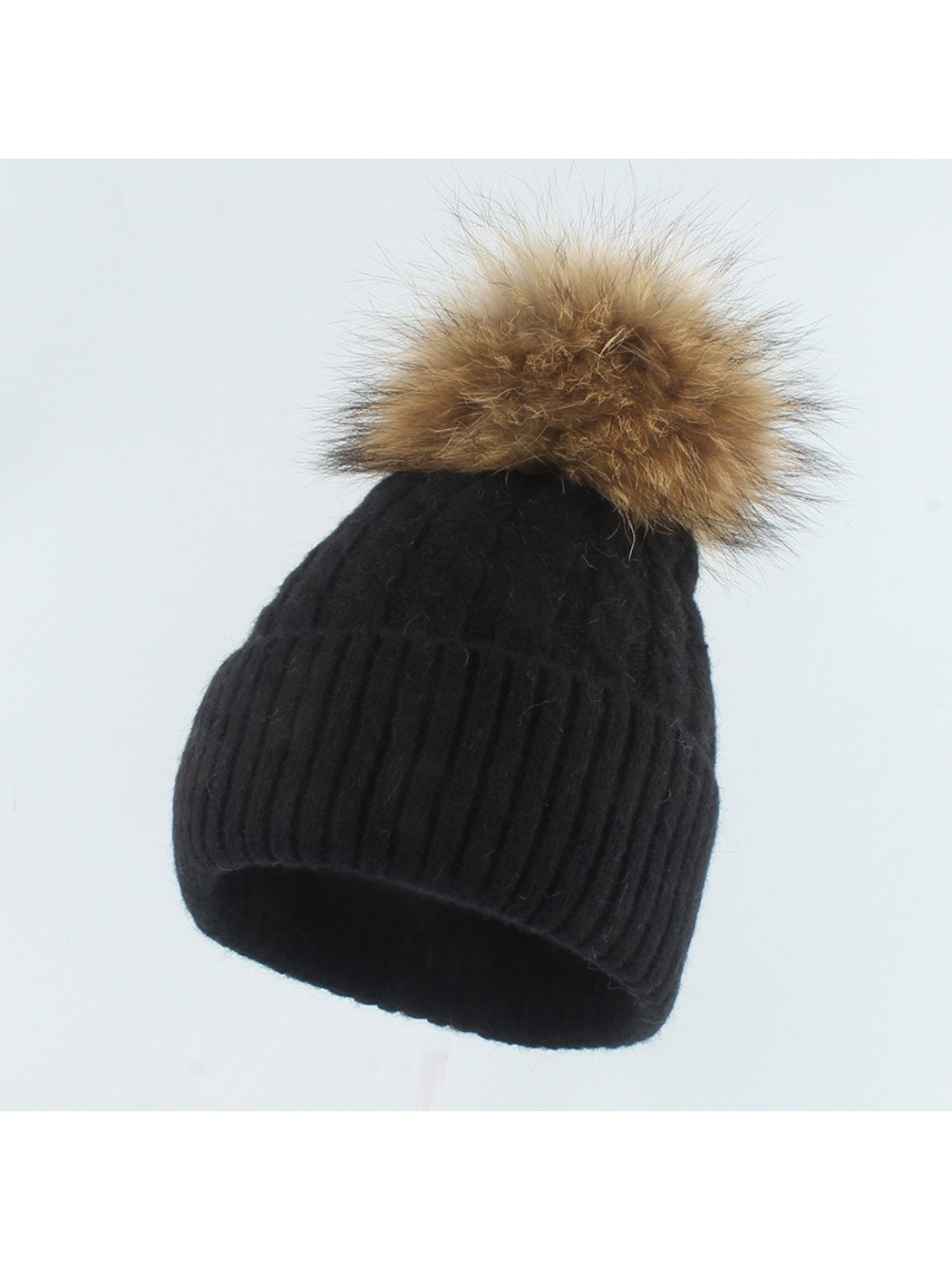 Haila - Ribbed Cuff Pom Accent Winter Knit Beanie