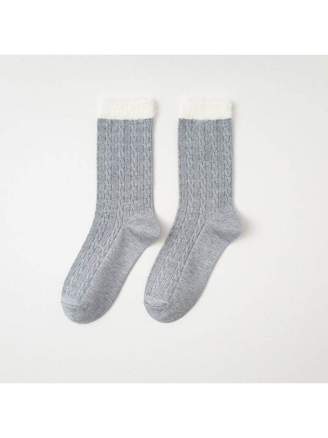 Rufia - Contrast Cuff Textured Casual Crew Socks