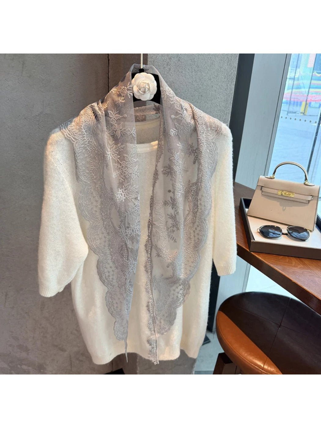 Scarvii - Floral Sheer Lace Triangle Scarf