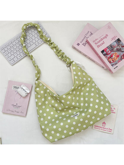Cosbai - Polka Dot Ruched Strap Hobo Bag