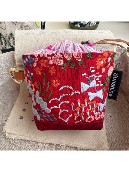 Cosbai - Floral Jacquard Drawstring Mini Pouch