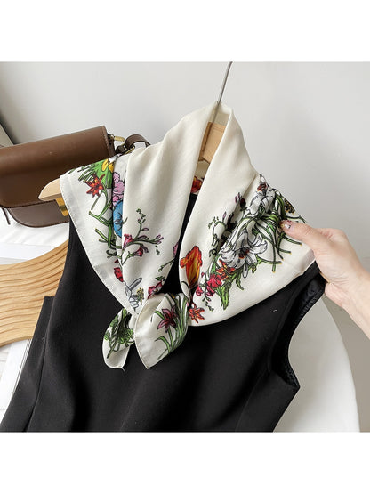 Scarvii - Retro Floral Pattern Fashion Square Scarf