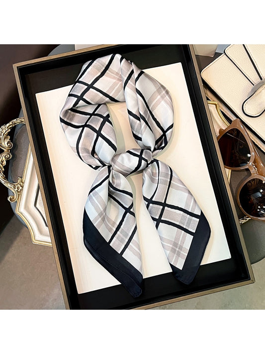 Scarvii - Classic Check Border Accent Square Scarf