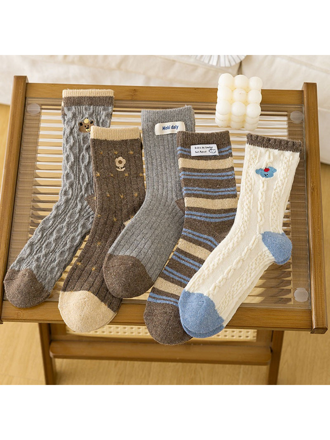 Rufia - Warm Patch Accent Cable Crew Socks