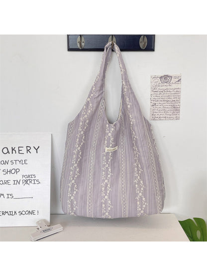 Top view of Cosbai Soft Stripe Floral Shoulder Bag highlighting the shoulder strap