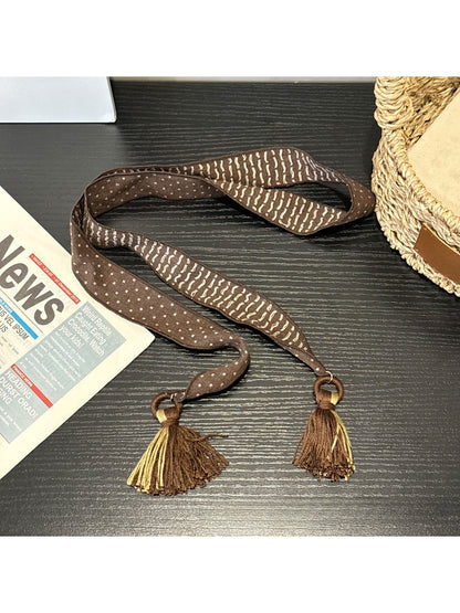 Scarvii - Tassel Decoration Square Dots Narrow Scarf