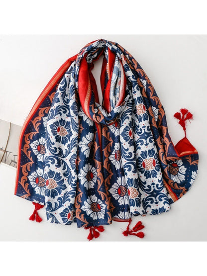 Scarvii decorative motif tassel scarf folded showing intricate pattern and tassels