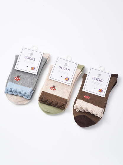 Rufia - Mushroom Print Ruffle Crew Sock