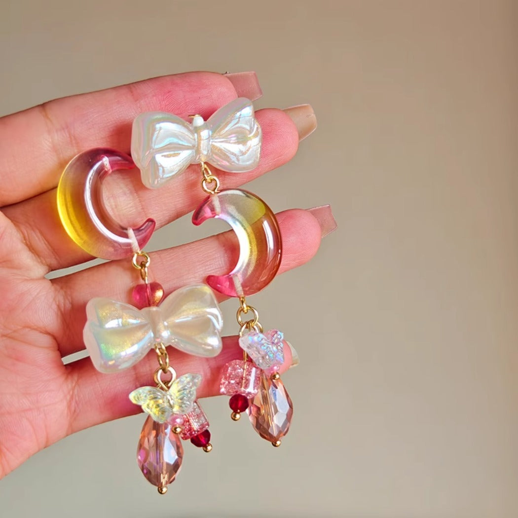 Earwish - Pink Moon and Bow Earrings - Sweet & Elegant