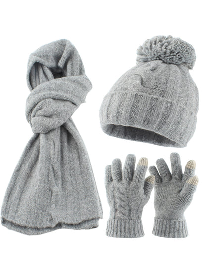 Haila - Round Top Knit Beanie Scarf Gloves Set