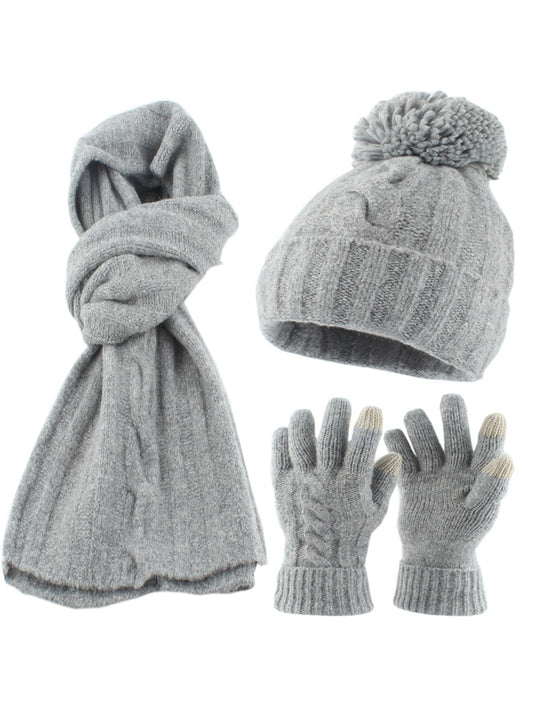 Haila - Round Top Knit Beanie Scarf Gloves Set